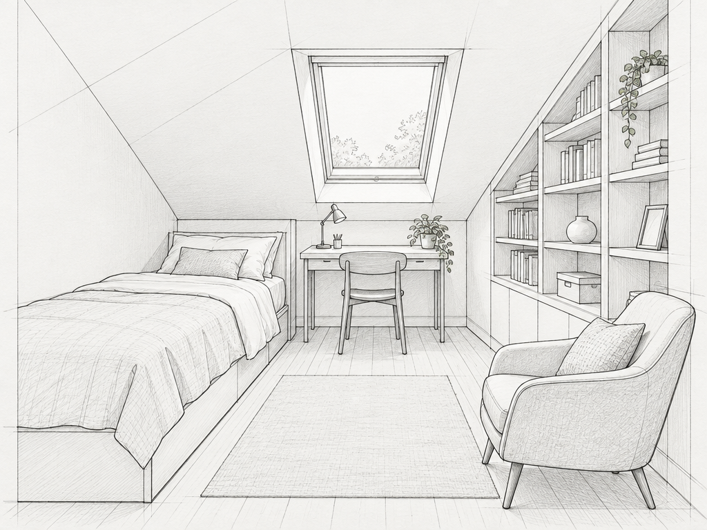 Reference for Sketch to Photorealistic Attic Interior