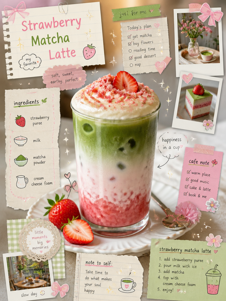 Strawberry Matcha Cafe Collage