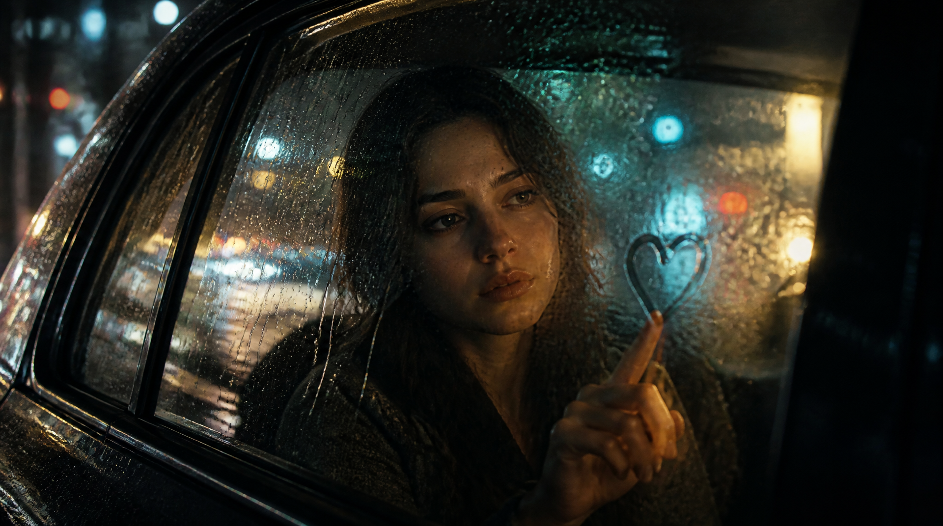Rainy Night Car-Window Portrait