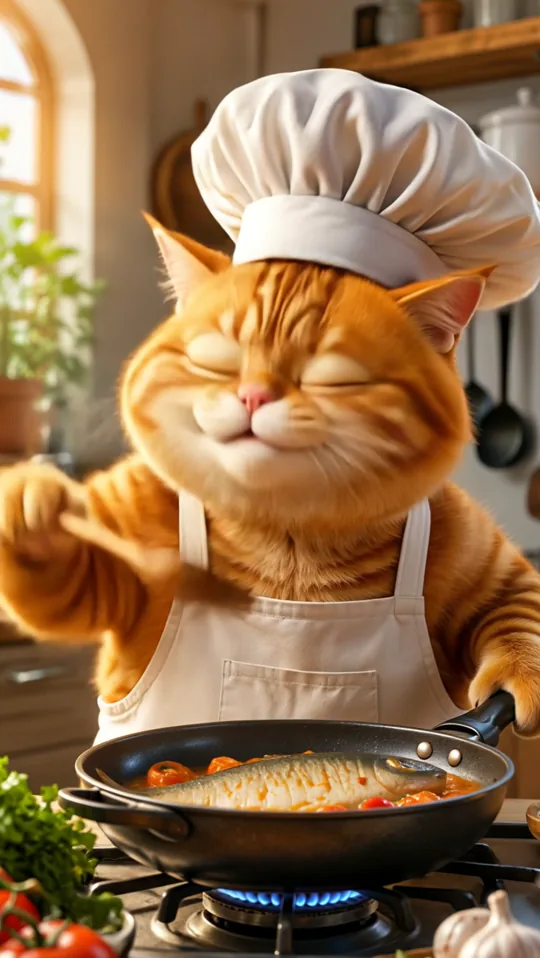 Orange Chef Cat Cooking Show (Kling 3.0 Pro)