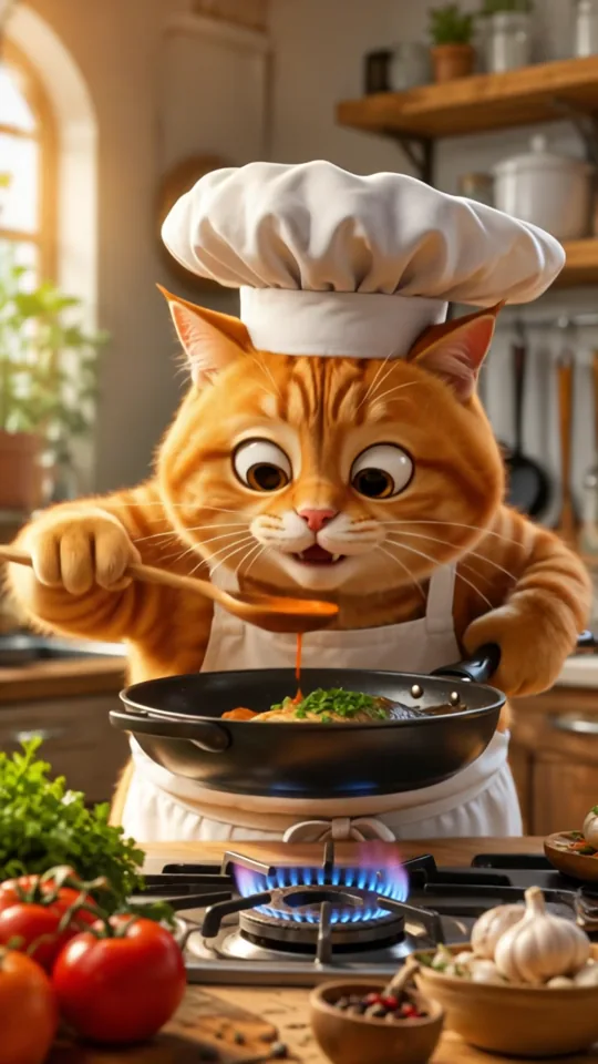Orange Chef Cat Cooking Show (Kling 3.0 Standard)