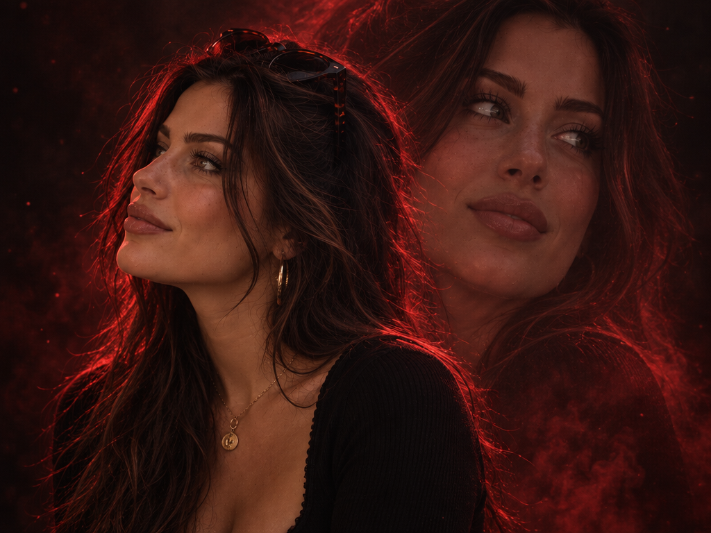 Crimson Double-Exposure Portrait